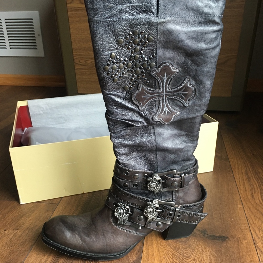 Mark Nason Triple Strap Rose Buckle Boots
